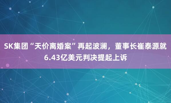 SK集团“天价离婚案”再起波澜，董事长崔泰源就6.43亿美元判决提起上诉