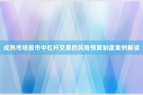 成熟市场股市中杠杆交易的风险预算制度案例解读