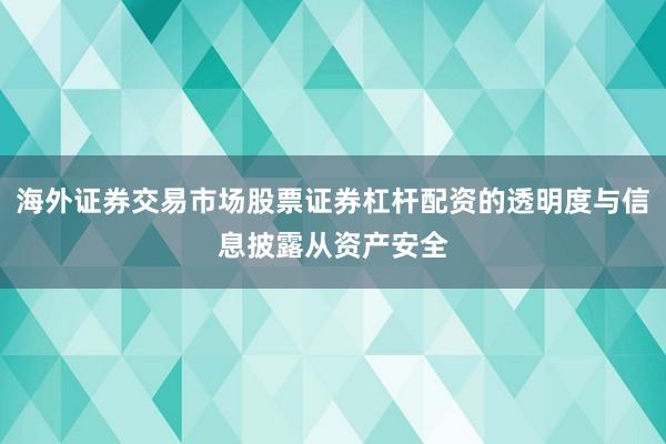 海外证券交易市场股票证券杠杆配资的透明度与信息披露从资产安全