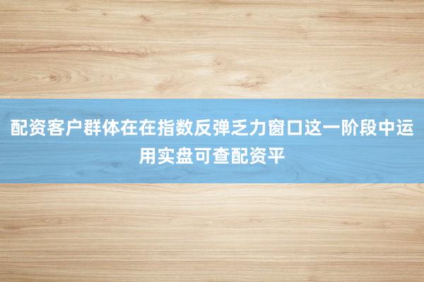 配资客户群体在在指数反弹乏力窗口这一阶段中运用实盘可查配资平