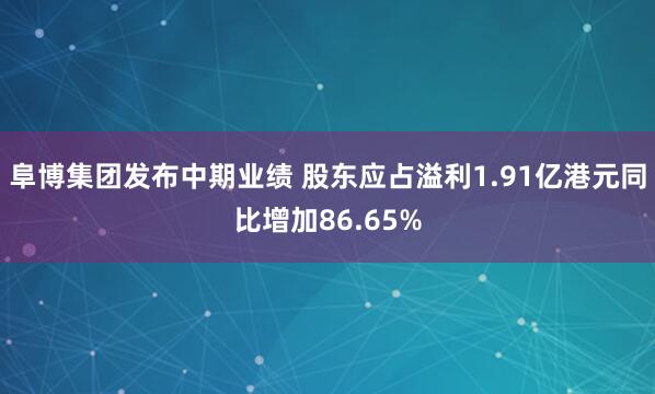 阜博集团发布中期业绩 股东应占溢利1.91亿港元同比增加86.65%