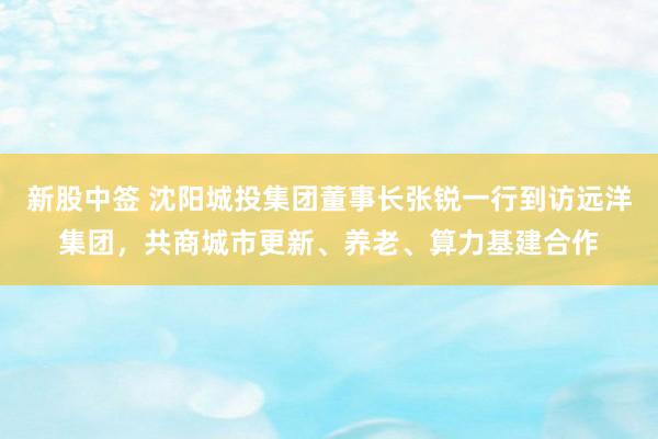 新股中签 沈阳城投集团董事长张锐一行到访远洋集团，共商城市更新、养老、算力基建合作